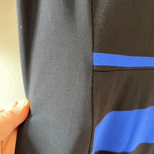 Gabby Skye Sz 8 Blue Black Stripe Elbow Sleeve Fit Flare Stretch Midi Dress Zip