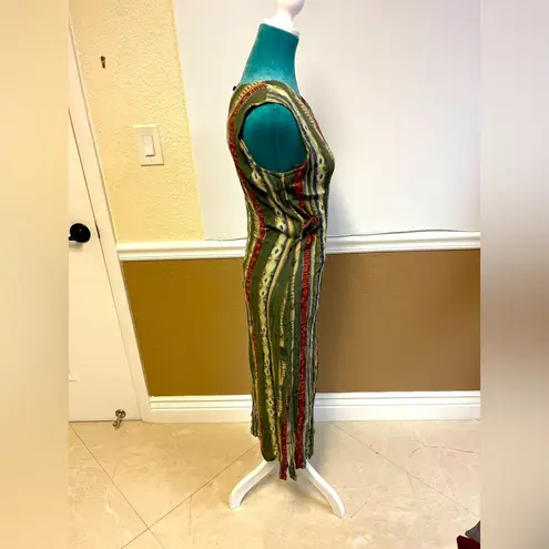 Vintage Sag Harbor Sleeveless Boho Maxi Dress – Earth Tone Stripes – Size Small Green