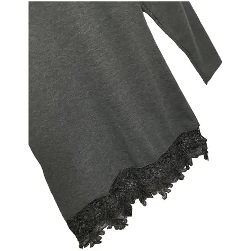 New Match Stick Lace Bottom Long Sleeve Holiday Mini Dress Charcoal Gray XS