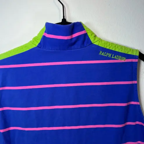 Polo Golf Ralph Lauren Women's 1/4 Zip Shirt Blue Pink Sleeveless Big Pony Large