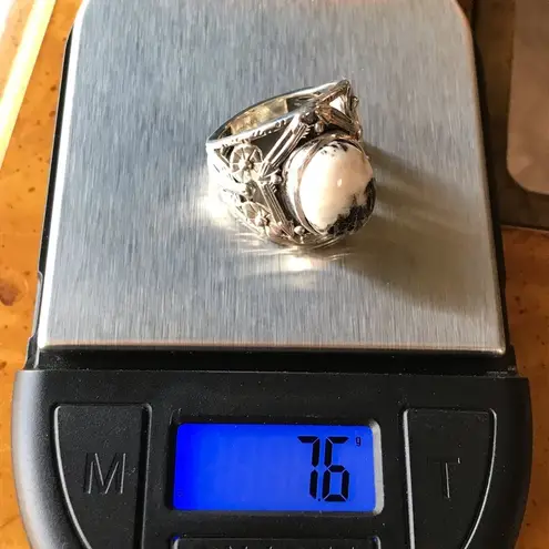 Genuine White Buffalo Turquoise Sterling Silver Ring Size 6 Black