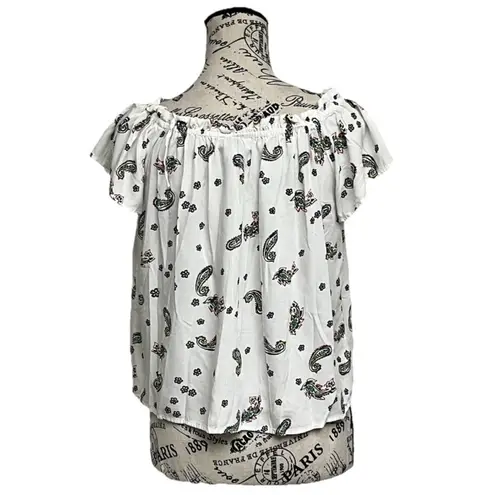 Loft  Bohemian Paisley Off The Shoulder MP Button Up Short Sleeve Blouse cropped - Image 5