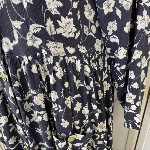 Globe Trotter Floral Shift Maxi Dress Blue White Small Boho Cottage Western