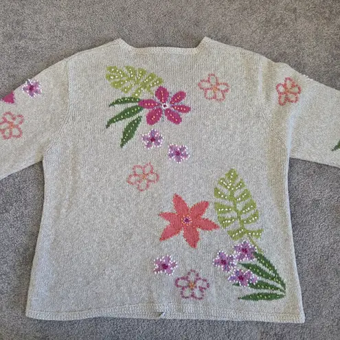 David Brooks Knit Button Up Floral Sweater Size Petite Med Vintage Maximalist Tan