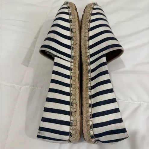 J. Crew Striped Espadrilles Flats Pull On White Blue Size 10 Coastal summer