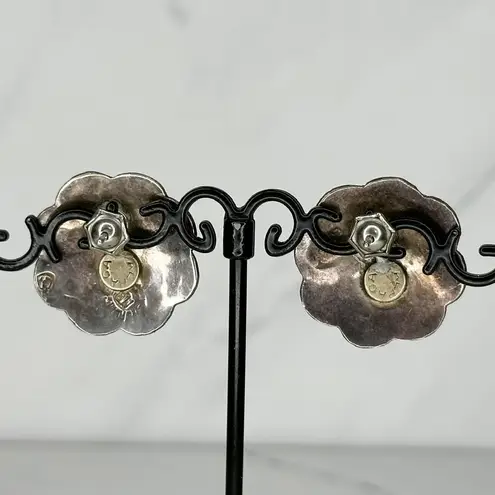 Vintage Alpaca Mexico Sterling Silver 925 MR Abalone Flower Earrings ✨