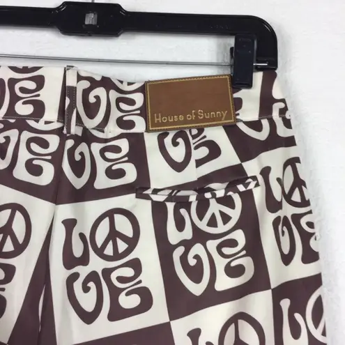 NWT House Of Sunny All You Need Is Love Peace Sign 70s Flare Pant Size 8 Vintage Brown