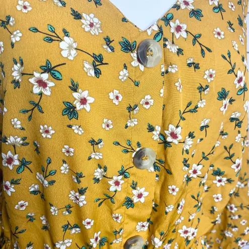 Hint of Blush Mustard Yellow Spring Summer Granny Floral Casual Dress Size Large