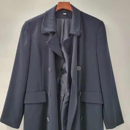 FIRST Dress Coat Womens 16 Navy Double Breasted Vented Trench Career Evening Blue Size 14