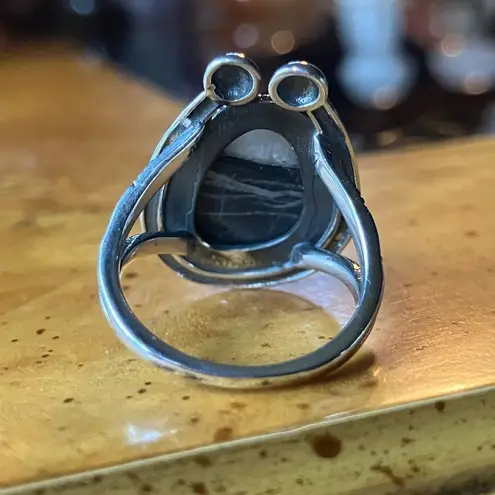 Genuine White Buffalo Sterling Silver Horseshoe Ring Size 7 Black