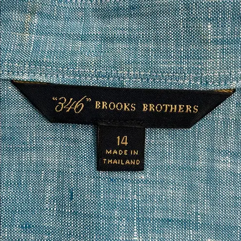 Brooks Brothers 346 Blue Linen Button Up Blouse Womens Size 14 Preppy
