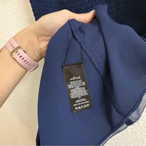 Aritzia Wilfred eldorado smocked crepe mini dress in classic navy Size Small Blue