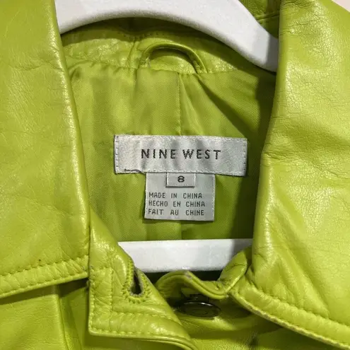 Nine West  Apple Lime Green 100% Leather Trucker Jacket Womens Size: 8