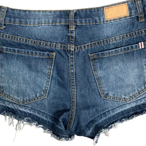 Adam Levine Mid Rise Distressed Shorts 28 Med Wash Cut Off Button Zip 5 Pocket