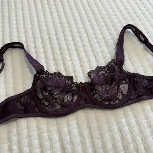 Vintage Victoria’s Secret Unlined Underwire Bra 36B Purple Lace Made In USA Size undefined