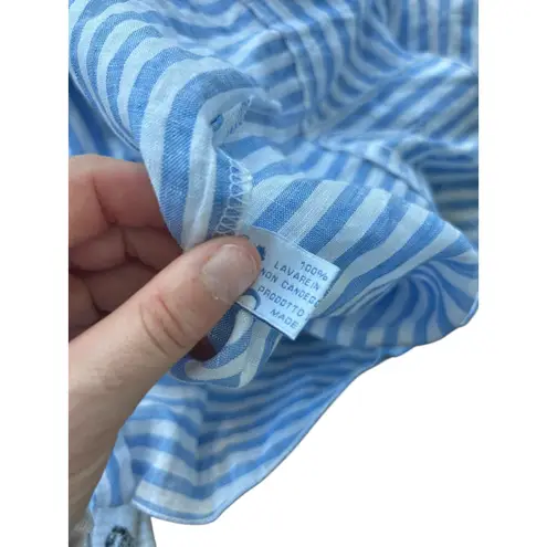 idillio Positano Blue White Stripe Ruffle Wrap Dress Linen Blend Medium