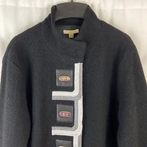 Carson Black Wool Steampunk Jacket Silver Twist Buttons Appliqué Ribbon Large