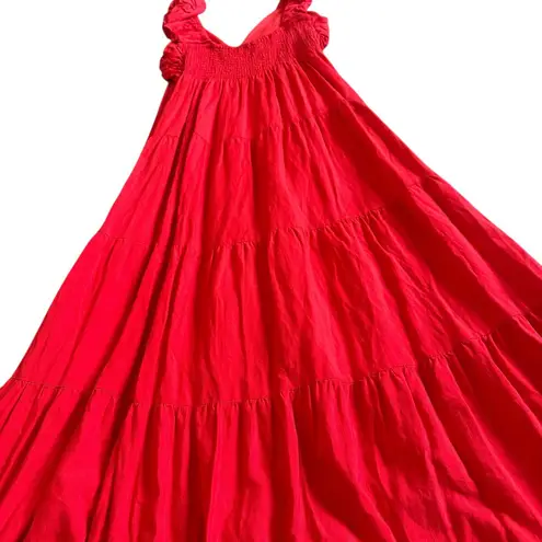 Jason Wu Red Sleeveless Tiered Maxi Dress Linen Blend Party Size Small Women's