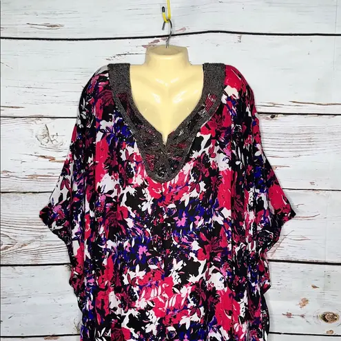 Swimsuits For All NWT 38/40 Floral Bead Bathing Suit Swim Caftan Cover