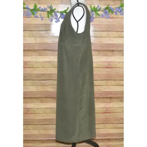 White Stag Ladies Green Faux Suede Sleeveless Maxi Dress Size L 12/14 90's Y2K