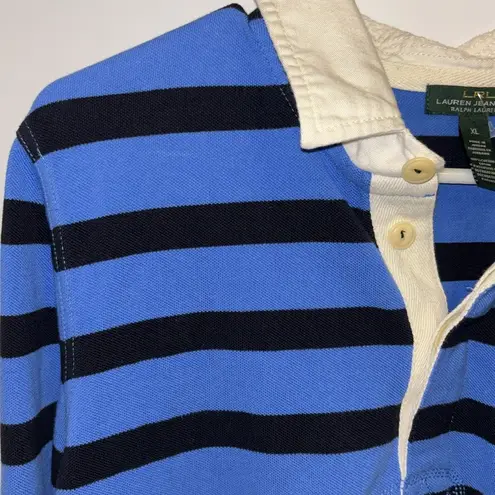 Ralph Lauren LAUREN  NAVY BLUE &  BLUE STRIPE COLLARED L/S POLO SHIRT SIZE XL