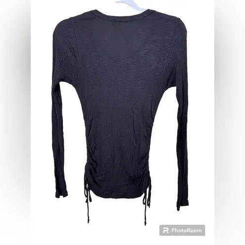 Sundry Shirred Seams Rouched Side Long Sleeve Crew Neck Top Size 0 in Blue