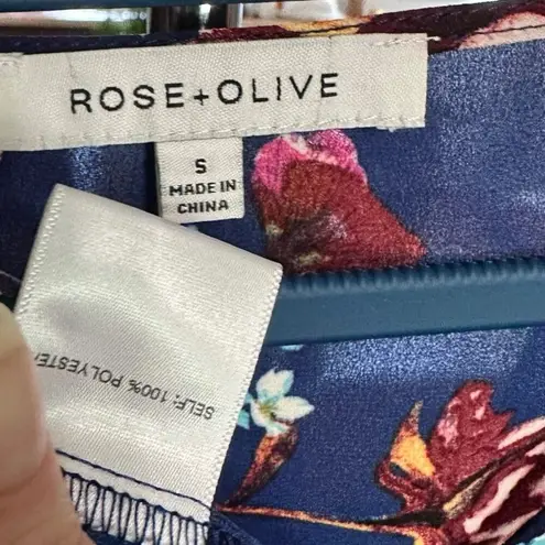 Rose + Olive Floral Peasant Top Women S Flare Bell Long Sleeve Blouse Navy Blue