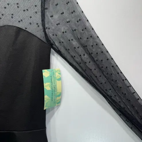 Rock Steady Black Sheer Polka Dot Lace Sweetheart Bodice Rockabilly Peplum Top Size M