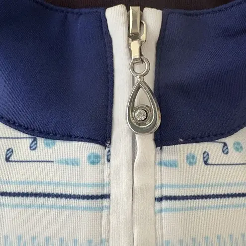 SanSoleil 1/4 Zip Pullover Womens Large Blue White Print UV 50 Golf Pickleball