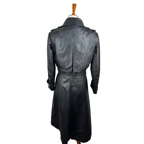Vintage 80s Suburban Heritage Leather Trench Coat Belted Black Full Length Korea Size 12