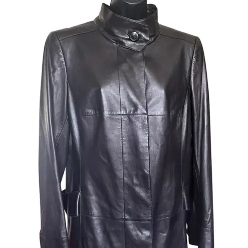 Akris 100% Lammnappa Lambskin LeatherTrench Coat Sz 12 Dark Brown FLAW