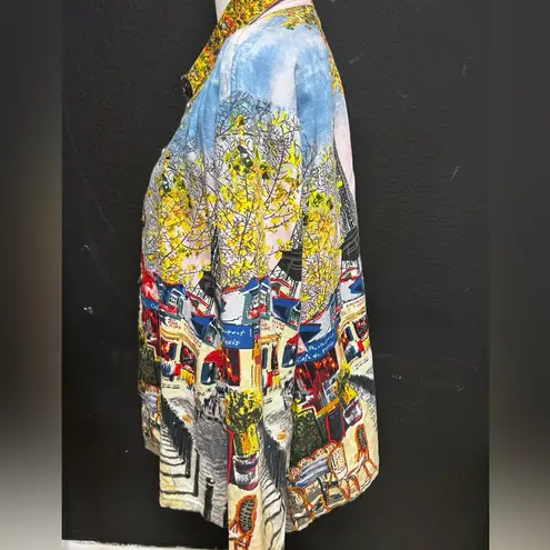 Vintage button up art painting Paris shirt Christopher Banks long sleeve size XL Blue