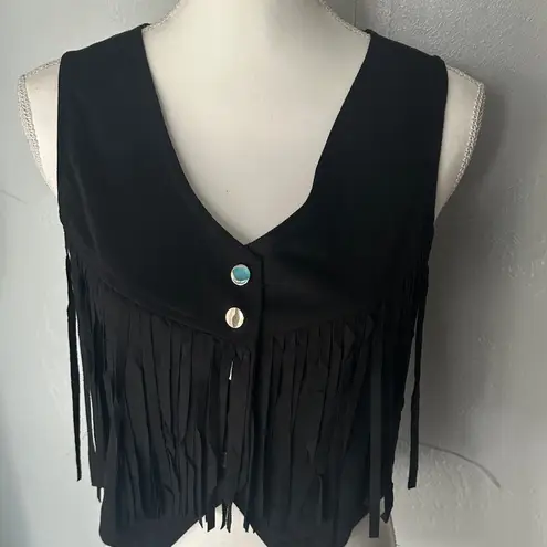 Elegant Black Fringe Sleeveless Top