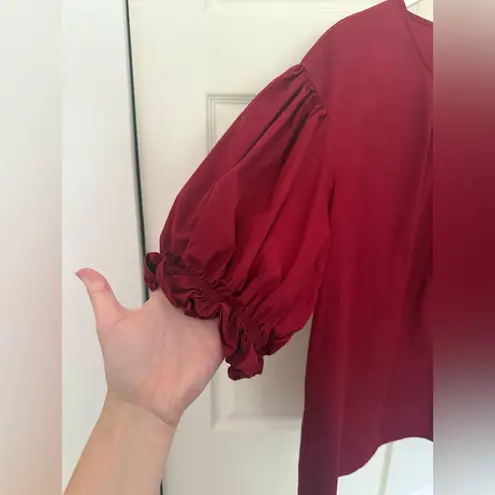 Eloquii Dark Red Maroon Puff Sleeve Cotton Short Sleeve Ruffle Blouse Size 20
