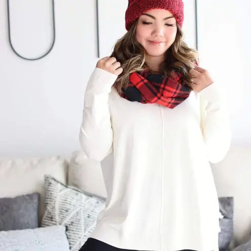 Red and Black Plaid Infinity Scarf with Hidden Pocket