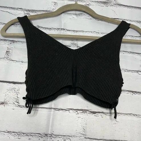 Debut Black Fitted Crop Tank Top Ribbed SZ Small Casual Summer Straps Bralette