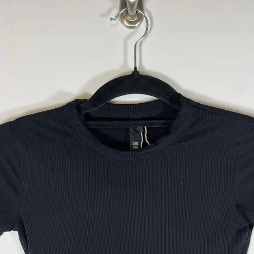 SKIMS Cropped Rib Modal Tee Black Slim Fit Crewneck Lightweight Stretch Sz XS