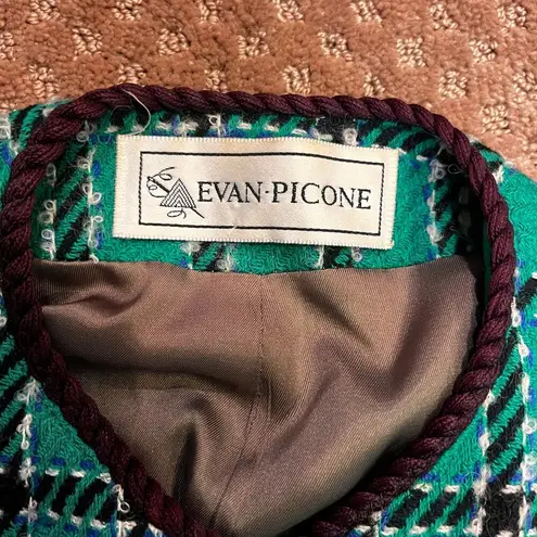 VTG Green Plaid Evan Picone Jacket Womens SZ 10 Blazer Classy Vintage 80s Retro