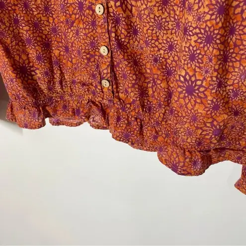 Gramicci Floral Embroidered Peasant Blouse Size Small Orange