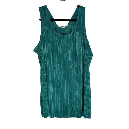 Susan Graver Pleated Metallic Teal V-Neck Tank Top Women 2X Plus Size