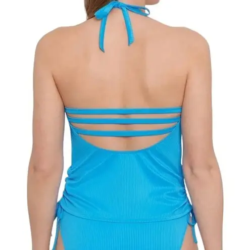 NWT Salt + Cove Ribbed Shirred Halter Tankini Swimsuit Top Cerulean Blue Size XL
