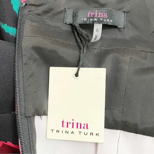 Trina Turk NWT  Sleeveless Floral Midi Dress Pink Red Black Size 0 Wedding Guest