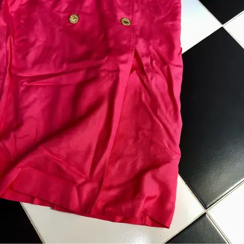 Doncaster Vintage 80s Hot Pink Trench Coat / Dress Gold Military Double Breasted