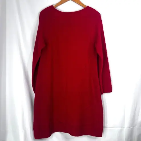 J Jill Bright Red Open Weave Long Sleeve Wool Blend Sweater Shirt Dress Size MP