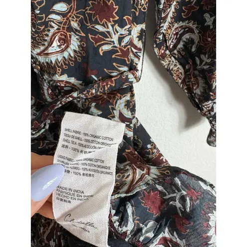 Cleobella Carolyn Split-Neck Paisley Ruffle Mini Dress Small Ruffle Long Sleeve