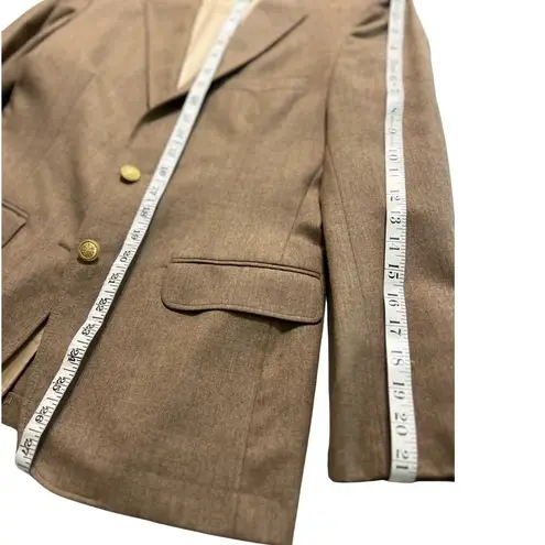 Vintage 80s Brown Blazer Gold Button Midi Skirt Suit Van Julian 6 Single Breast Tan