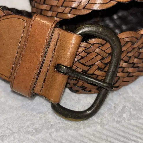 Oasis BROWN LEATHER WOVEN BELT SIZE MEDIUM/LARGE 46”/47” LENGTH BRASS BUCKLE
