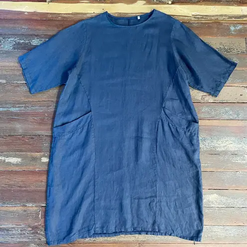 BECASA 100% Linen Slate Blue Lagenlook Box Dress