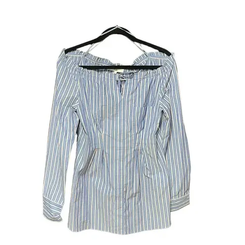 Tibi  Striped Garcon Poplin Off Shoulder Top Blue‎ & Red Size 2