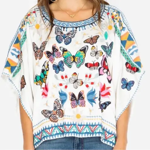 Johnny Was Vanny heavily Embroidered Satin Butterfly Blouse NWT